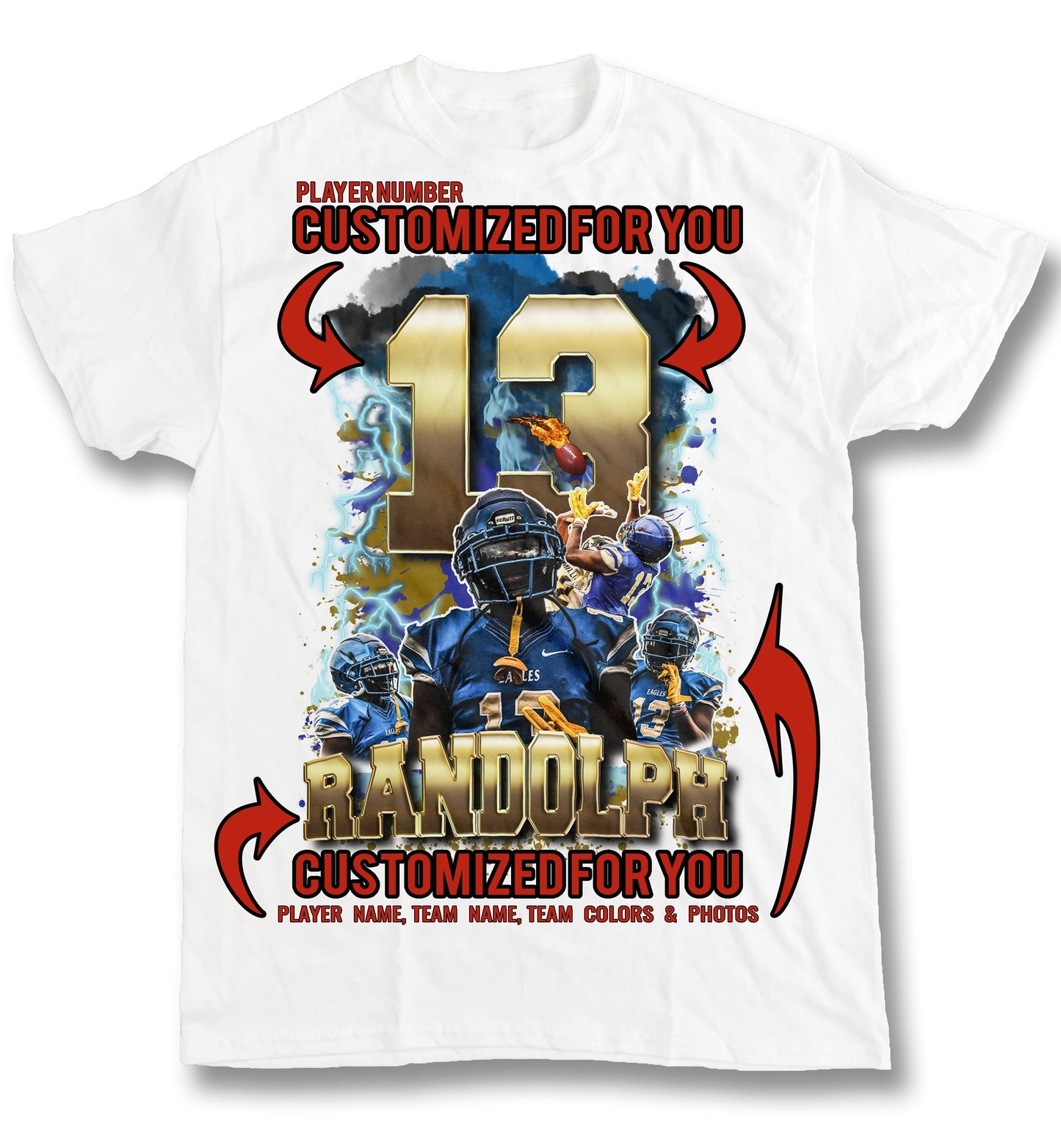 Personalized Football Picture T-Shirt for Game Day, Custom Photo Shirt, Senior Gift, Football Mom, Dad, Sister, Aunt and Brother, up to 5XL