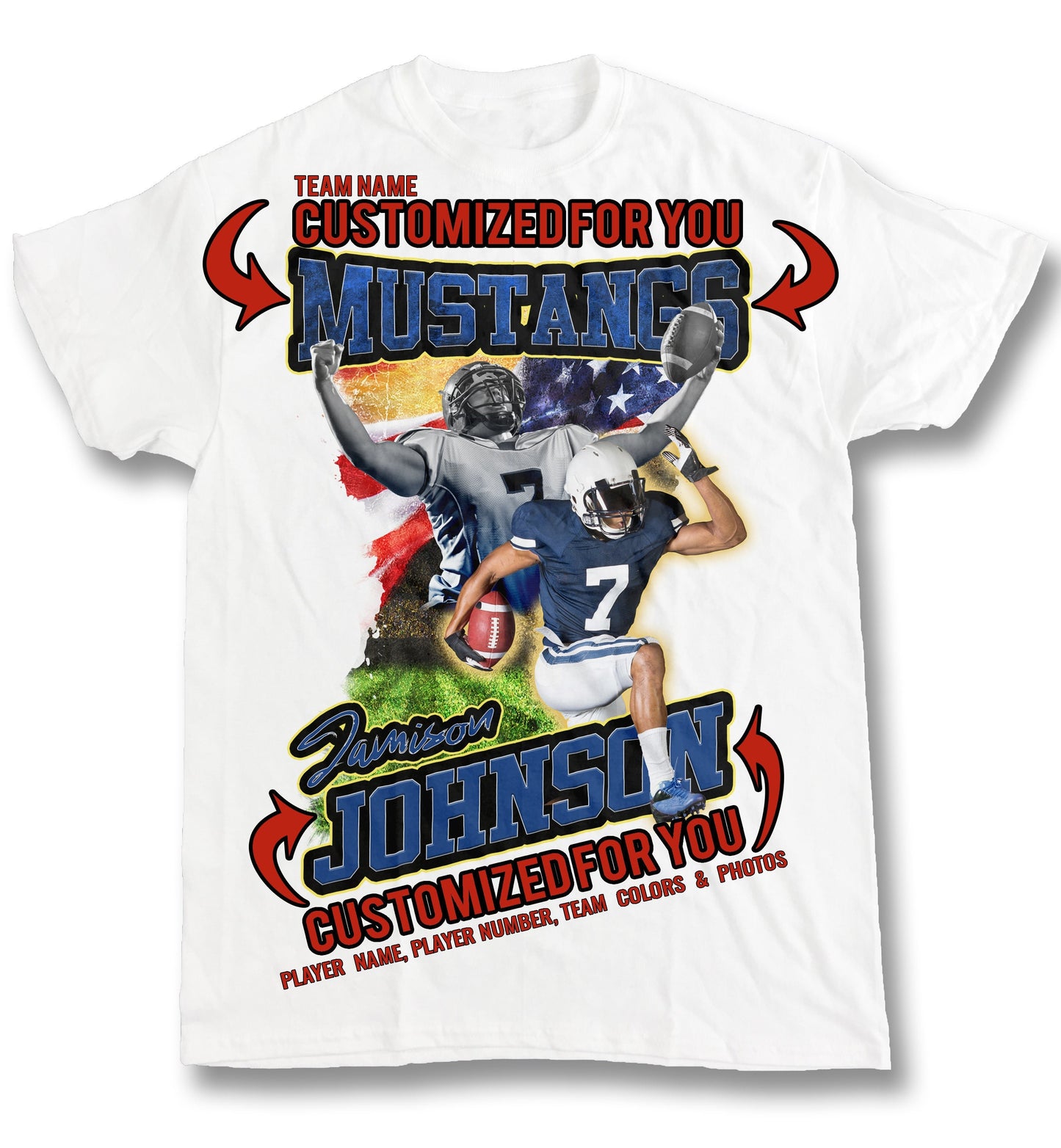Custom Football Picture T-Shirt for Game Day, Personalized Photo Shirt, Senior Gift, Football Mom, Dad, Sister, Aunt and Brother, up to 5XL