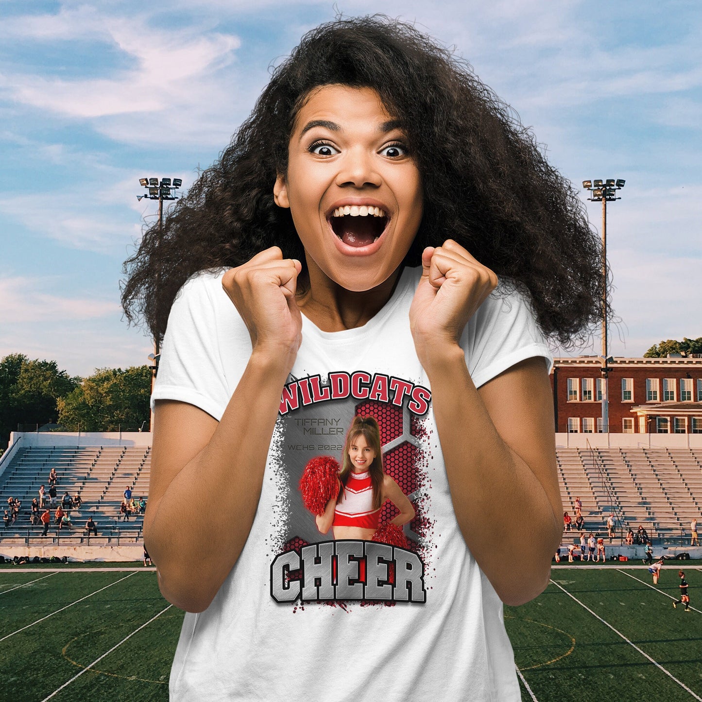 Personalized Cheerleader Picture T-Shirt for Mom Dad Brother Sister Aunt Senior Cheerleading Photo Shirt Perfect for Game Day Sizes XS-5XL