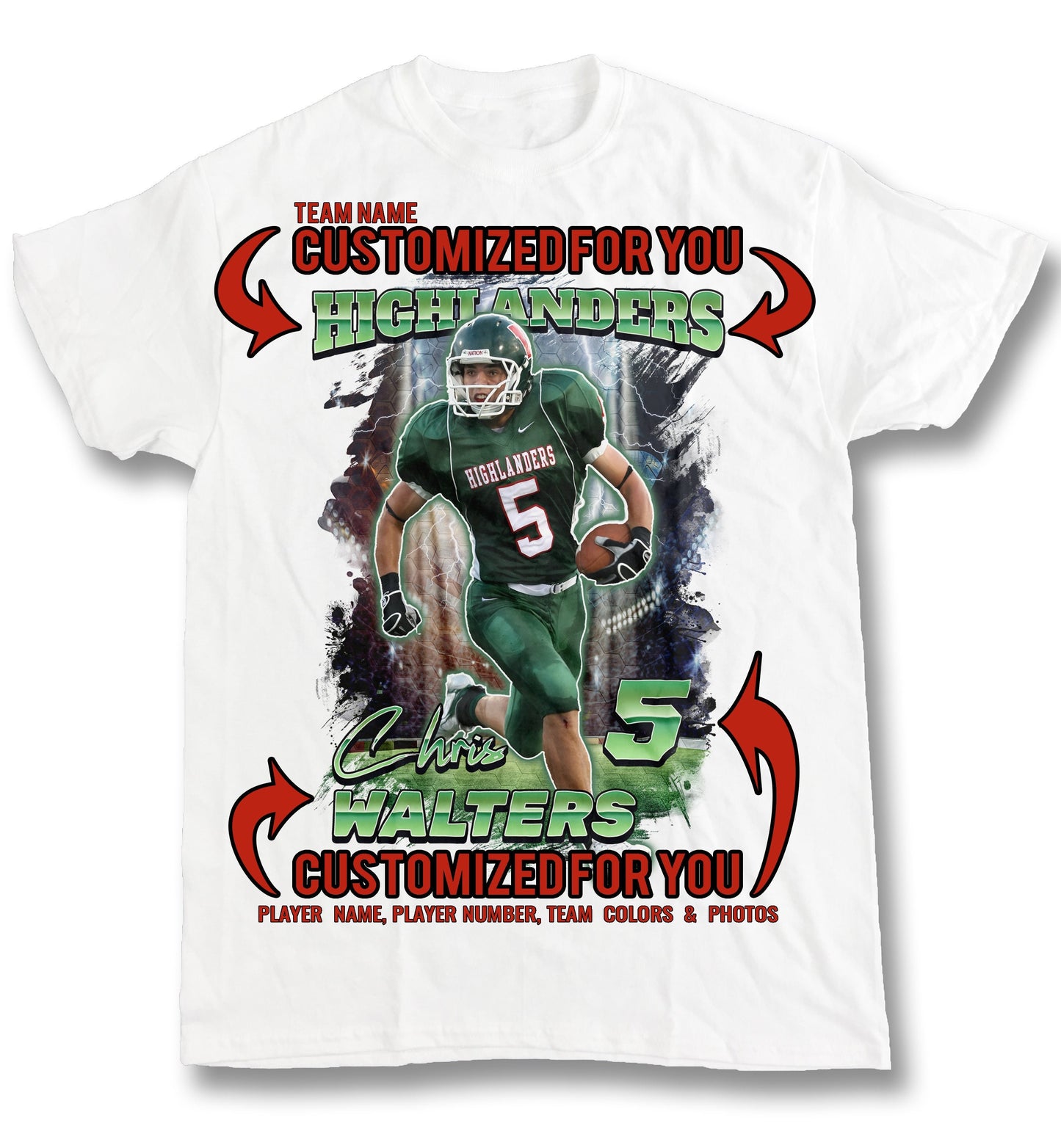 Personalized Football Picture T-Shirt for Game Day, Custom Photo Shirt, Senior Gift, Football Mom, Dad, Sister, Aunt and Brother, up to 5XL