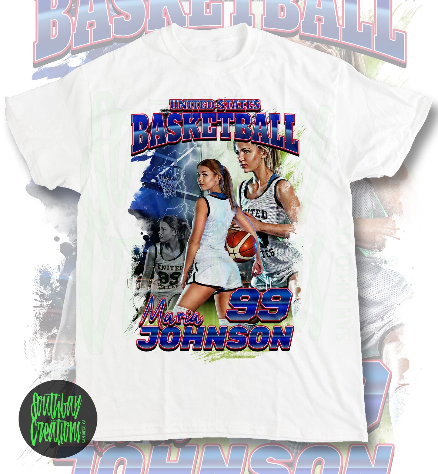 Personalized Womens Basketball Picture T-Shirt for Game Day Custom Photo Shirt Senior Gift, Basketball Mom, Dad, Sister, Aunt and Brother