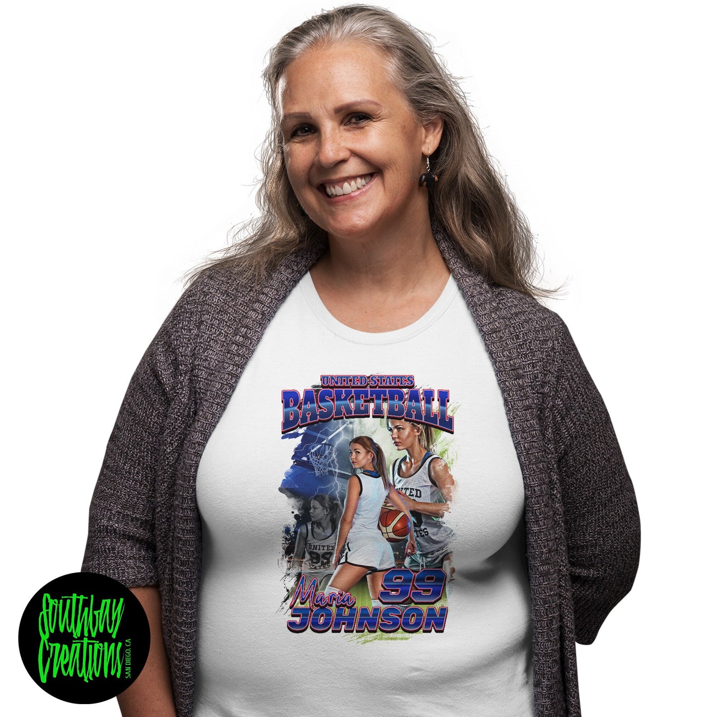 Personalized Womens Basketball Picture T-Shirt for Game Day Custom Photo Shirt Senior Gift, Basketball Mom, Dad, Sister, Aunt and Brother