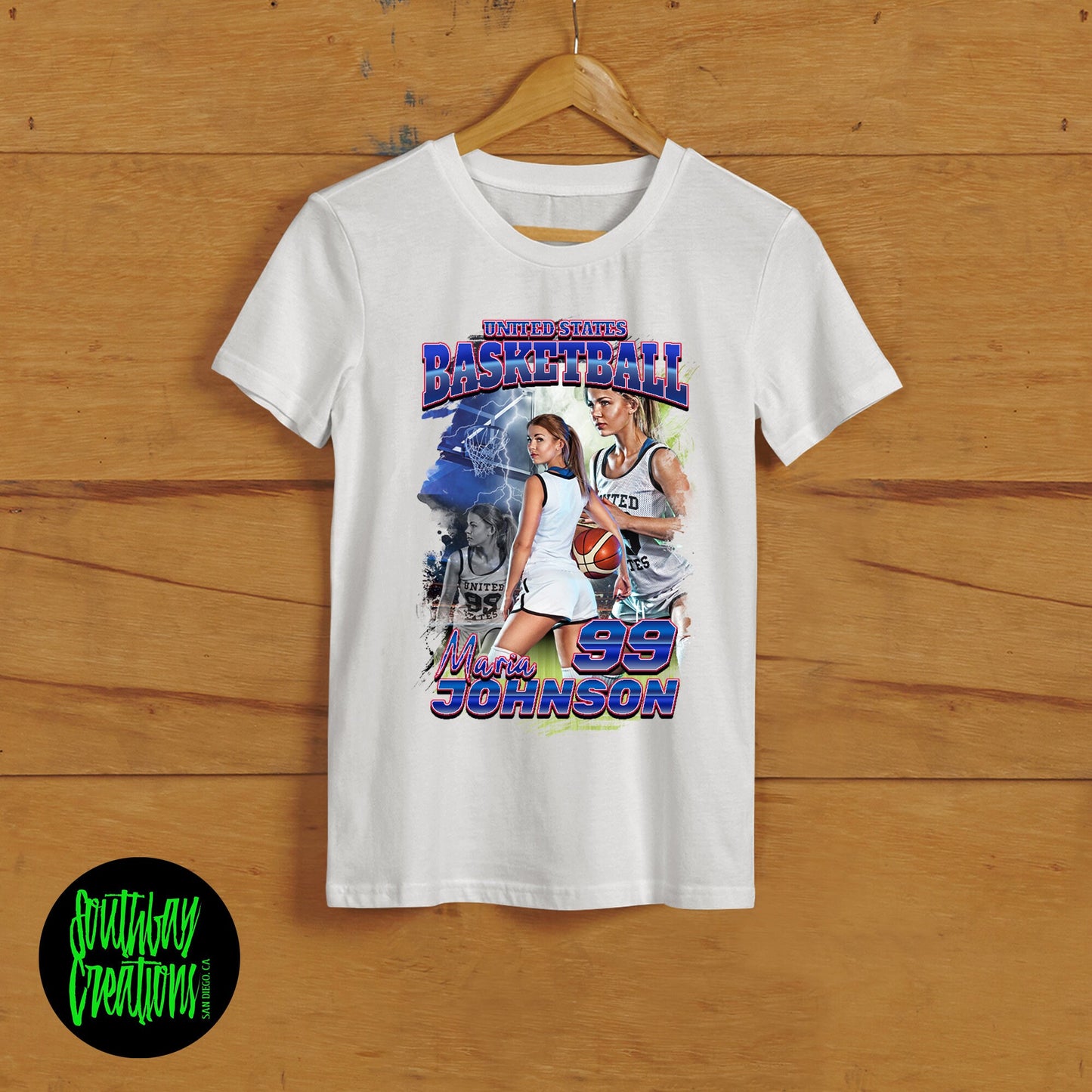 Personalized Womens Basketball Picture T-Shirt for Game Day Custom Photo Shirt Senior Gift, Basketball Mom, Dad, Sister, Aunt and Brother