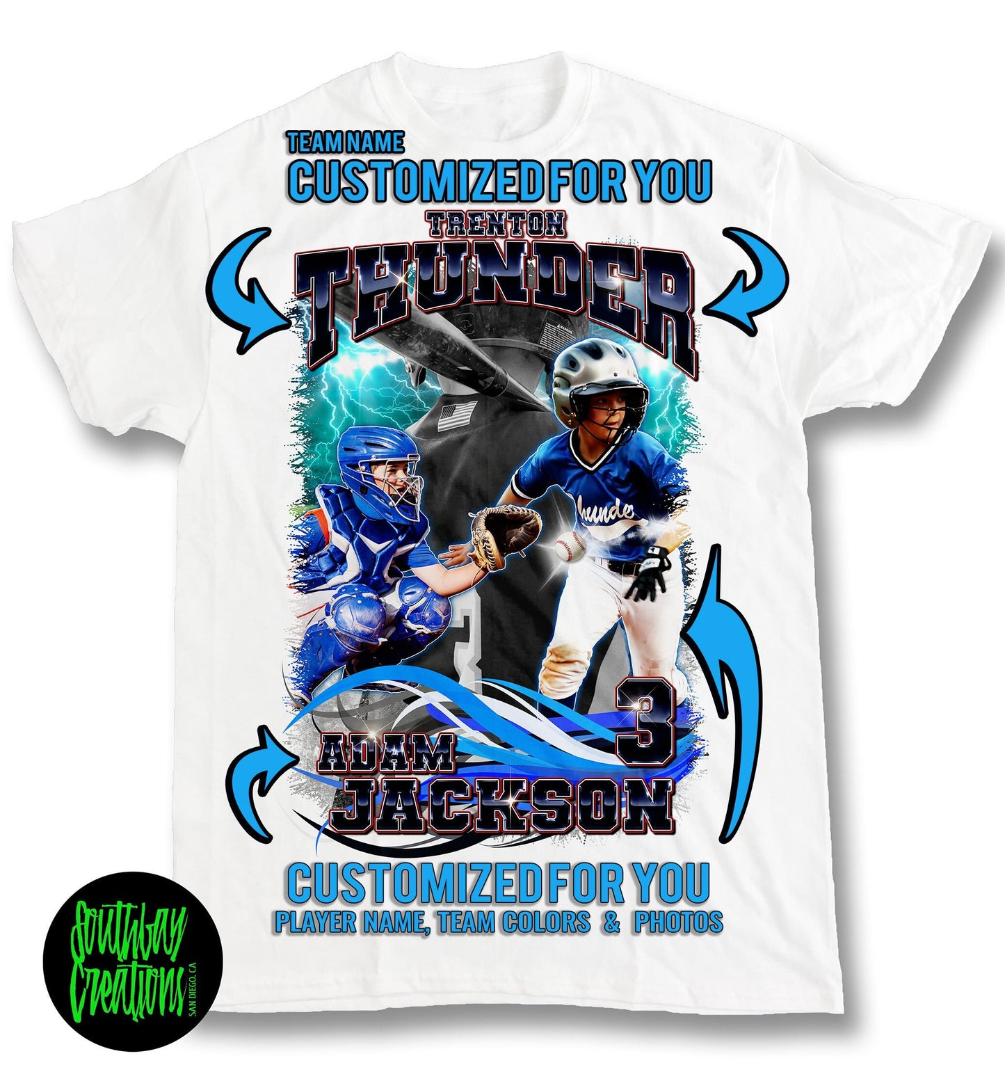 Personalized Baseball Softball Picture T-Shirt for Game Day Custom Photo Shirt Senior Night Gift, Gift for Mom Dad - Plus Sizes 4XL & 5XL