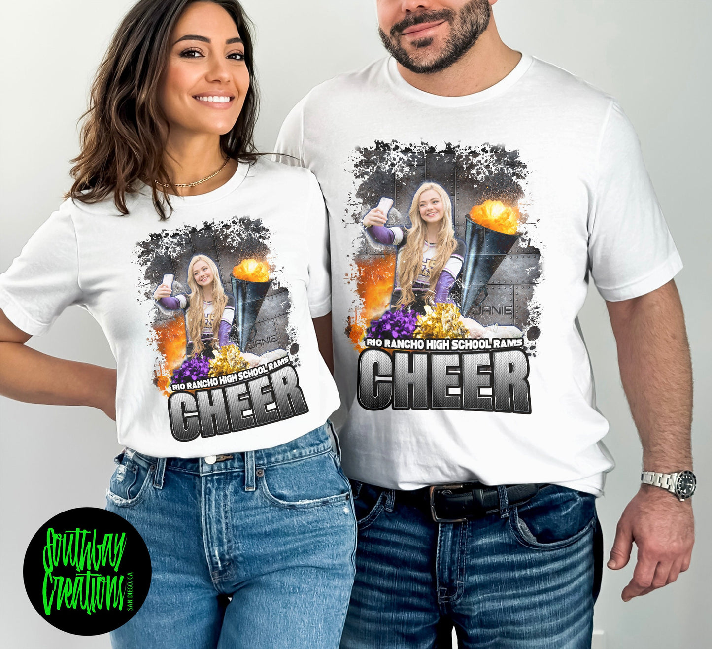 Custom Cheerleading Photo T-Shirt for Family and Friends - Personalized Senior Cheer Shirt in XS-5XL Sizes - Ideal for Game Day!