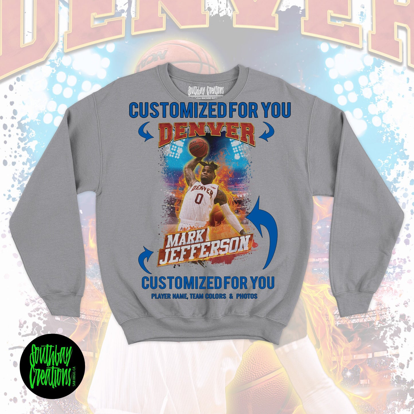 Personalized Basketball Picture Sweatshirt for Game Day, Custom Photo Crewneck, Senior Gift, Basketball Mom, Dad, Sister, Aunt and Brother