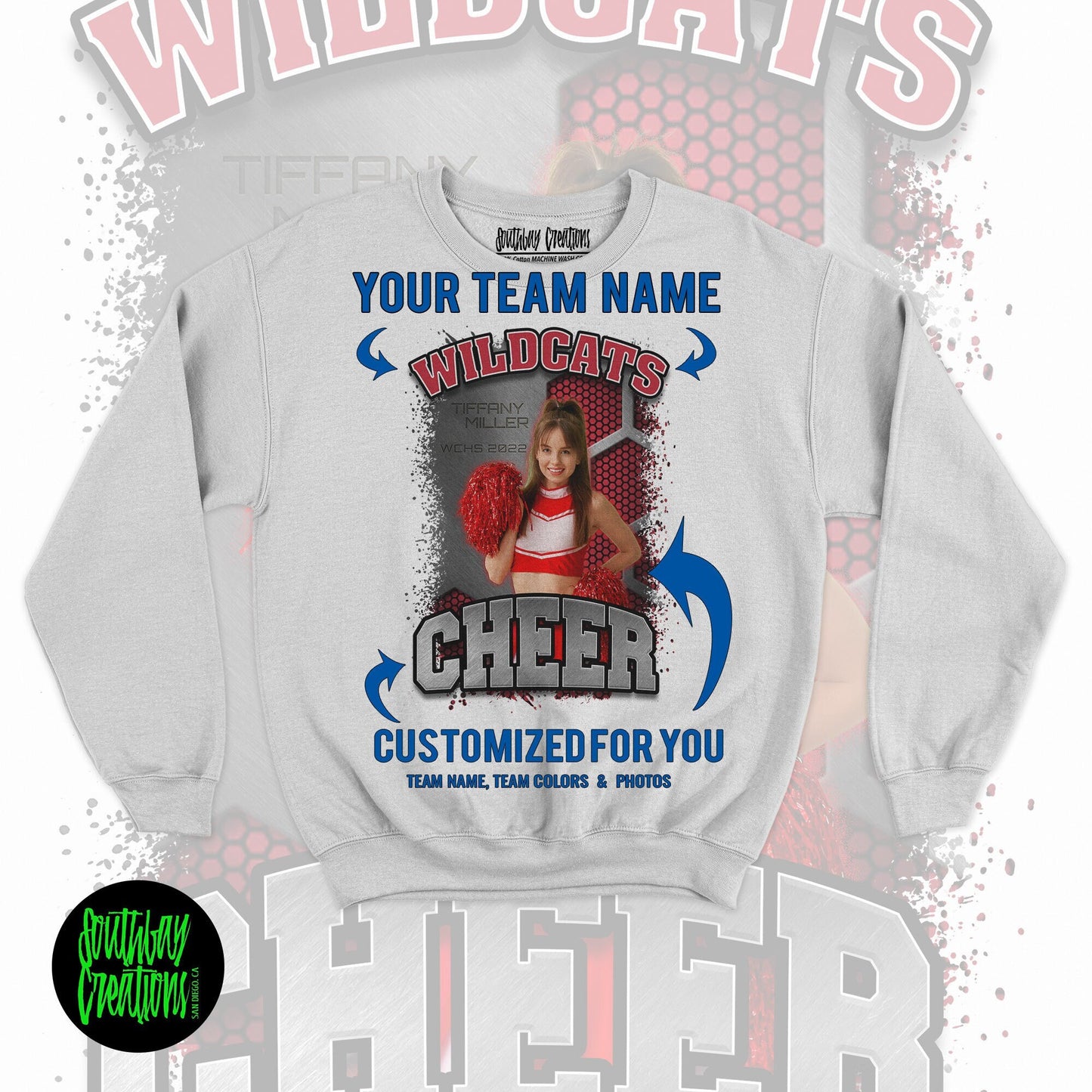 Personalized Cheerleader Picture Sweatshirt for Game Day, Custom Photo Crewneck, Senior Gift, Cheerleader Mom, Dad, Sister, Aunt and Brother